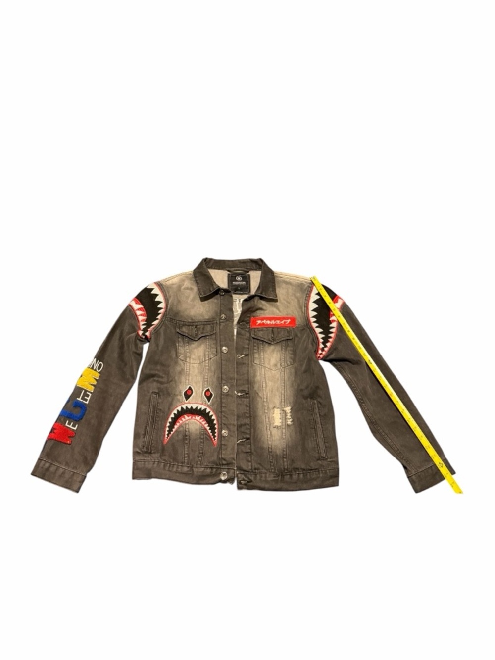 Hudson Jeans black men Denim Jacket with Shark Patch Accents, pre-owned, - Picture 9 of 13
